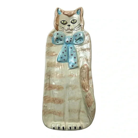 ITALICA ARS Cat Spoon Rest Hanging Wall Plaque Hand Painted Italy 9" x 3.75" - Picture 1 of 5